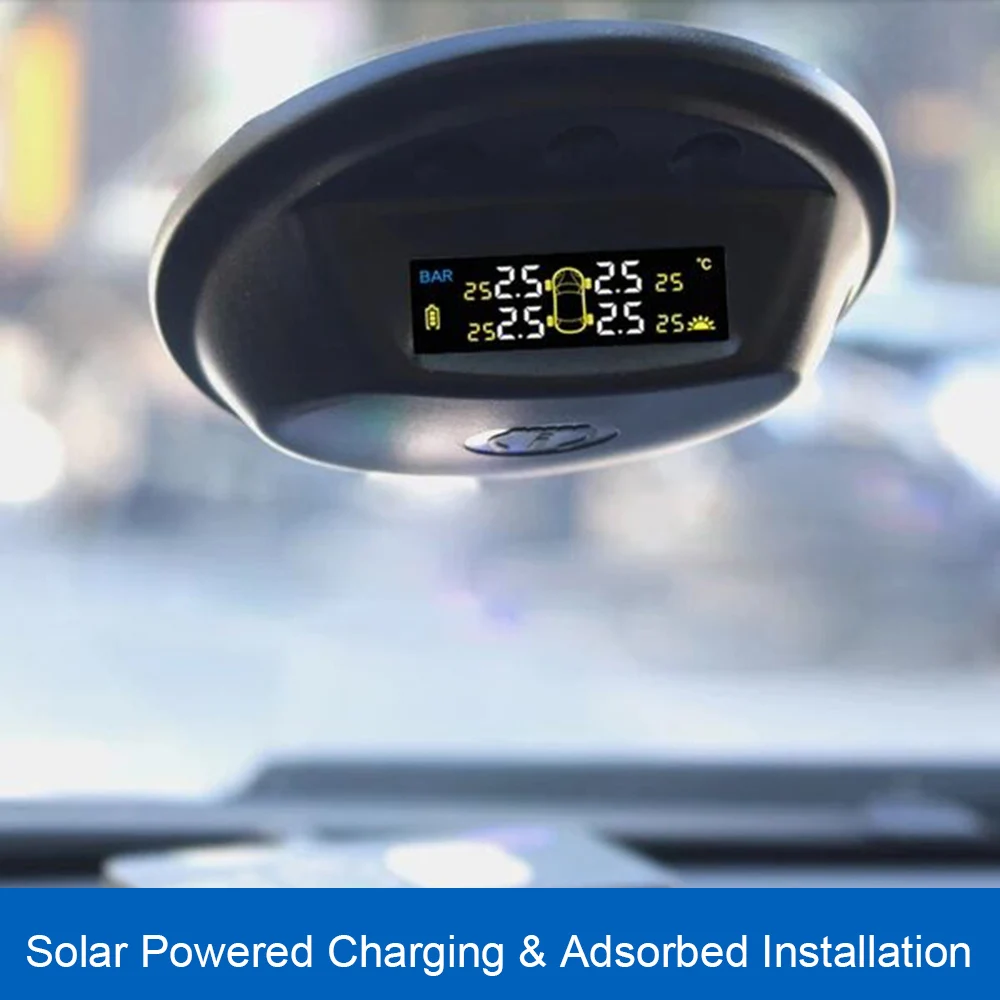 Универсальный автомобильный монитор давления в шинах Stystem с 4 датчиками крышки клапана Солнечные беспроводные датчики безопасности автомобиля TMPS