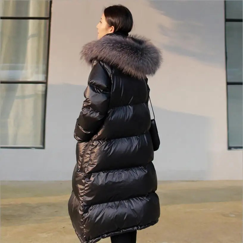 Fake fur collar Зима пуховик женский длинный участок черный белый утиный пух Скорпион большой меховой воротник толстый раздел - Цвет: Fake fur collar