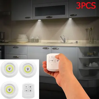 

3PCS Night Light Dimmable LED Cabinet Light Remote Control Battery Operated LED Closets Lights for Wardrobe Bathroom Wall Lamps