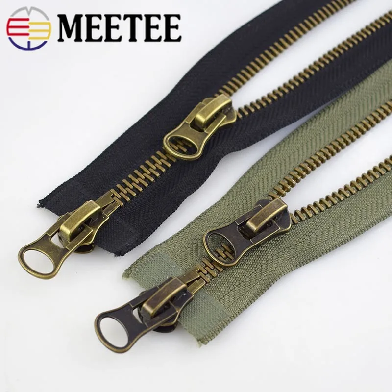 Meetee 8# Metal Zipper 70/80/90/100/120cm Double Sliders for Coat Down Jacket Zip Repair DIY Clothing Sewing Tailor Accessories