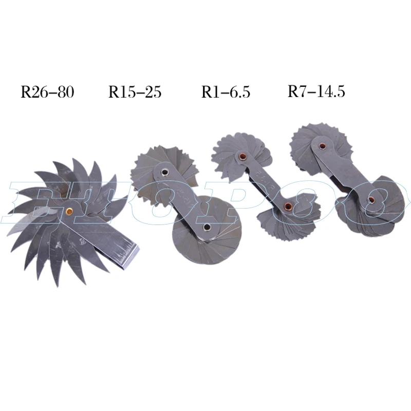 4pcs set 4 шт. радиус измерительные приборы из нержавеющей стали R1-6.5/R7-14.5/R15-25/R26-80mm вогнутые выпуклые дуги Серебряный тон измерительные инструменты - Цвет: 4pcs set