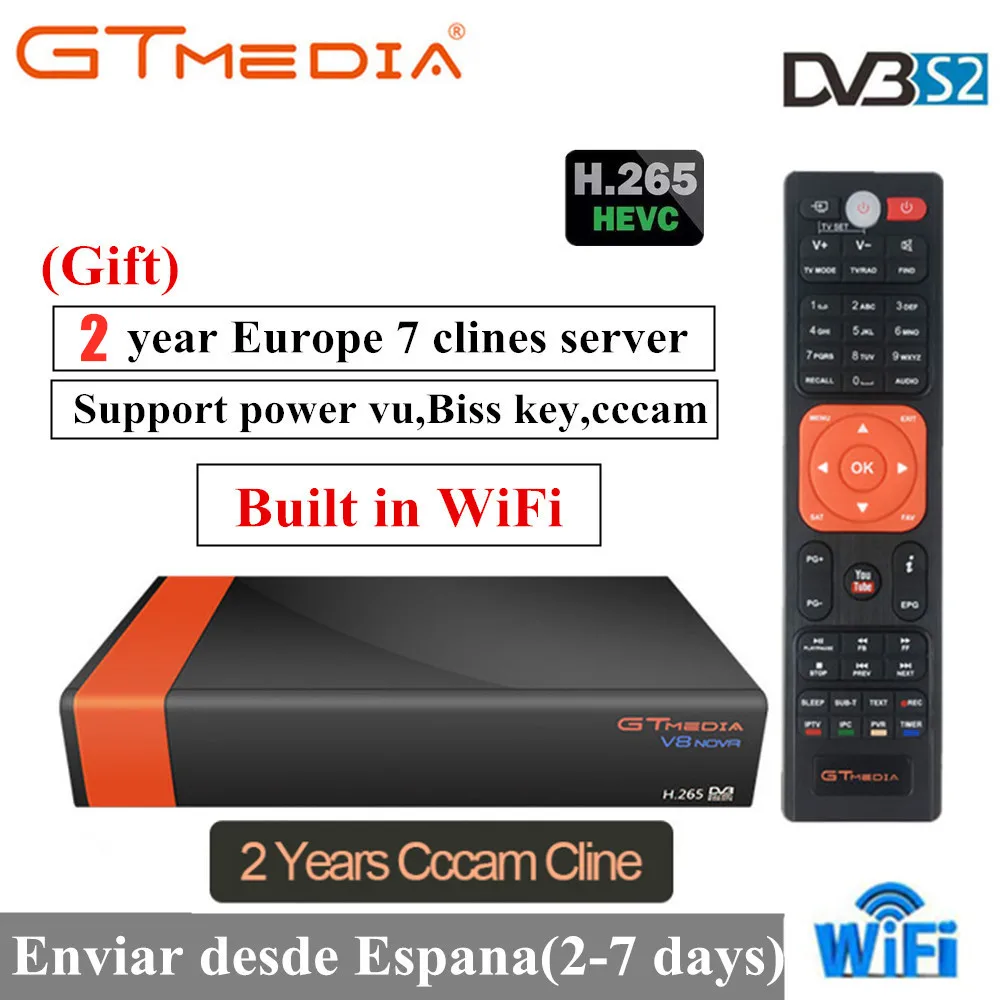 GT медиа V8 Nova DVB-S2 Freesat спутниковый ресивер H.265 встроенный wifi+ 2 года Европа Испания Clines tv Box новая версия V8 Super