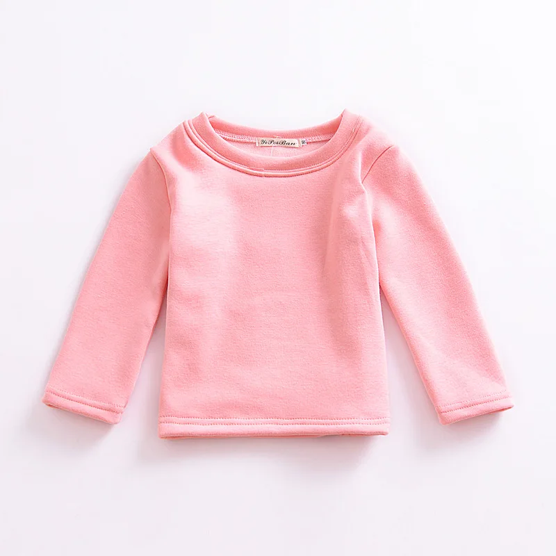 LOOZYKIT рубашка для маленьких мальчиков и девочек топы, детская одежда, осенняя Вельветовая утепленная Детская рубашка с круглым вырезом однотонная - Цвет: pink