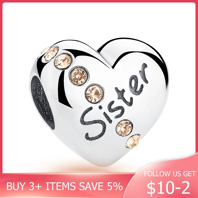 

CodeMonkey New Trendy 925 Sterling Silver Sister Floating Heart Charm fit Bangles Jewelry Making Family Gift CMC008