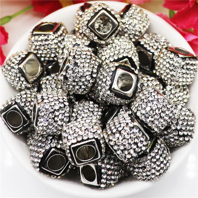 10Pcs New 17mm Big Gold Silver Square Core Large Hole European Spacer Beads  Charms Fit Pandora Bracelet DIY Hair Beads Jewellry - AliExpress