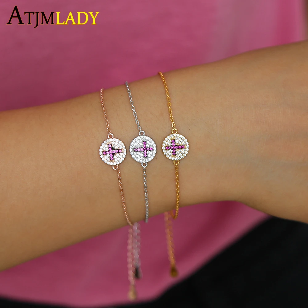 

925 пробы Серебряный Круглый диско cz Шарм микро проложить кубический цирконий Cz Форма браслет 925 серебро деликатный регулируемый браслет