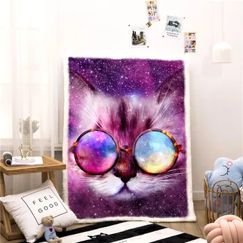 

Factory Wholesale Sherpa Lined Animal Themed Cat Blankets For Adult