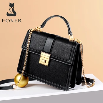 

FOXER Gentlewoman Commute Cow Leather Bags High Quality Lady Top Handle Bag Classic Black Shoulder Messenger Bags Fashion Totes