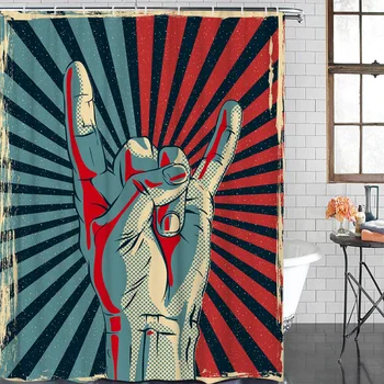 

Red Blue Gesture Stripes Retro Shower Curtain Waterproof Bathroom Shower Curtain With Hook Accessory Bathroom Accessories