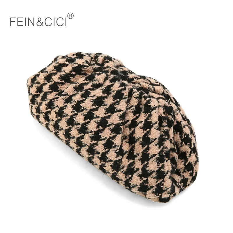 Day clutch tweed Evening party purse bag women large big small ruched pillow bag winter houndstooth plaid canvas pouch handbag