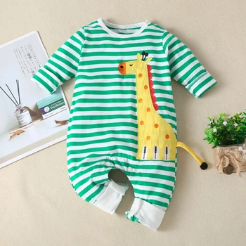 

New Autumn Winter Baby Newborn Baby Rompers Long Sleeve Striped Giraffe 3D Soft Clothes Boys Cotton Jumpsuit High Quality 0-24M