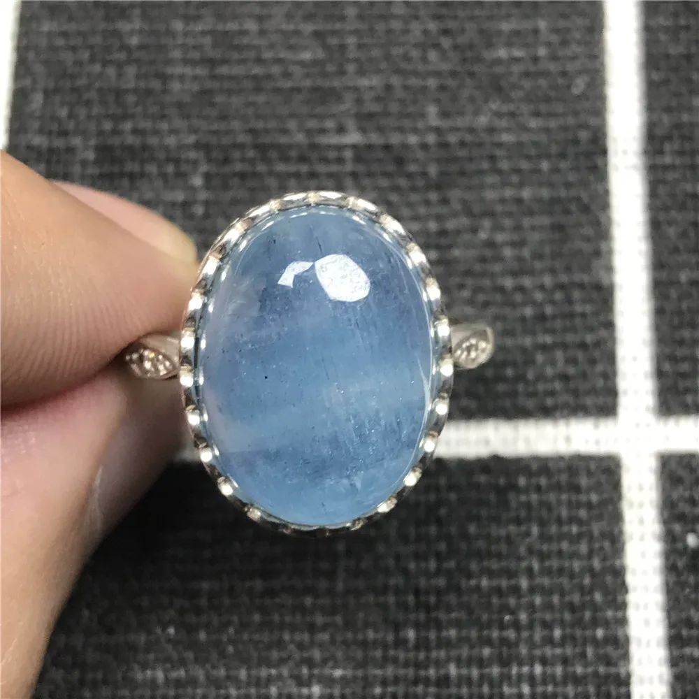 

Top Natural Blue Aquamarine Ring For Woman Man Clear 16x13mm Beads Adjustable Size Crystal Ring 925 Silver Fashion Jewelry AAAAA