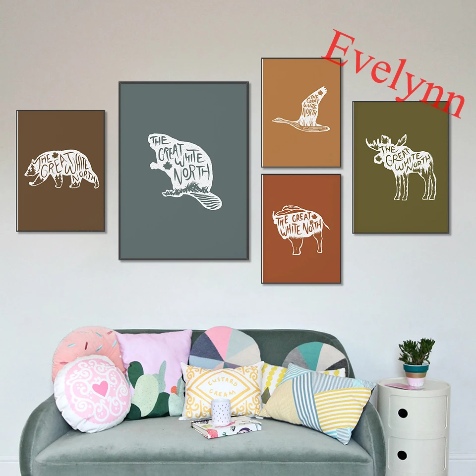 Poster Di Animali Canadian Goose Bison Beaver Moose Bear Modern Living Room Decor Canvas Nordic Wall Art Prints Regalo Unico