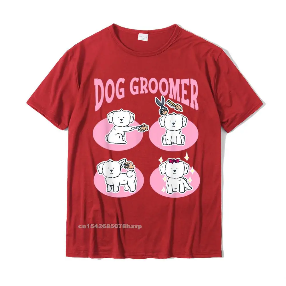 Camisa Top T-shirts comfortable Short Sleeve Discount Round Collar 100% Cotton Tops Shirts Tops Shirts for Men Summer/Autumn Maltese Puppy Dog Girl Cute Pet Grooming Spa Dog Groomer T-Shirt__1392. red