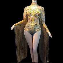 Блестящие стразы, бахрома, танцевальный сценический костюм для женщин, для ночного клуба, выступлений, шоу, наряд с кисточками, боди, одежда для Рейв, фестиваля