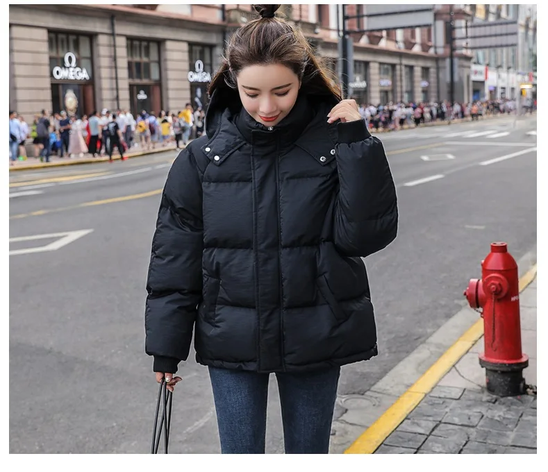 jaqueta de algodão-acolchoado curto feminino parka quente