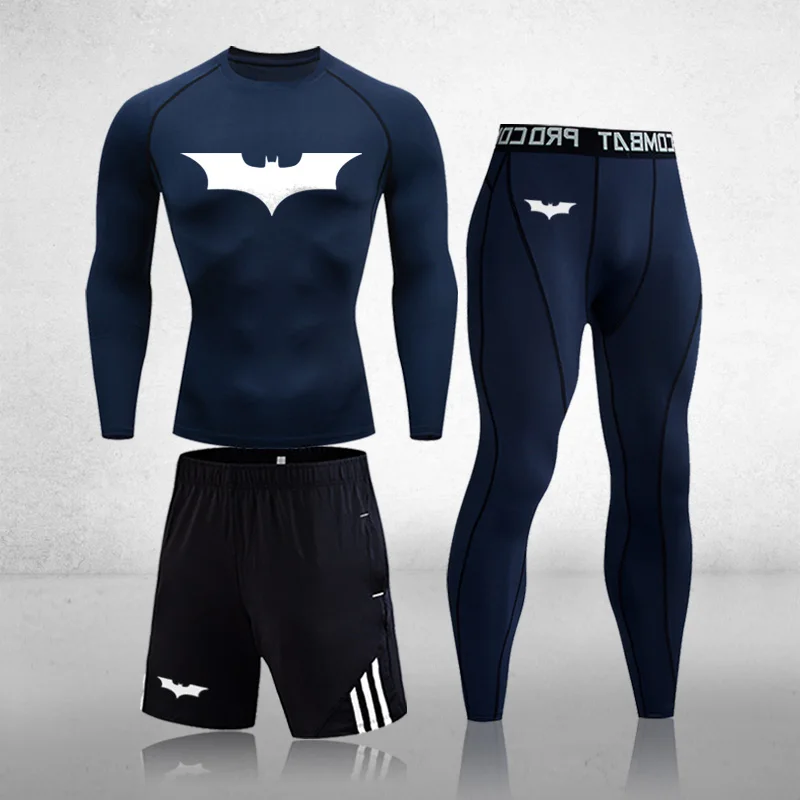

Compression And Quick-Drying Sports Menâ€™s Thermal Underwear Cycling Fitness Gym Training Batman Menâ€™s Tights Suits 3Pcs/Sets