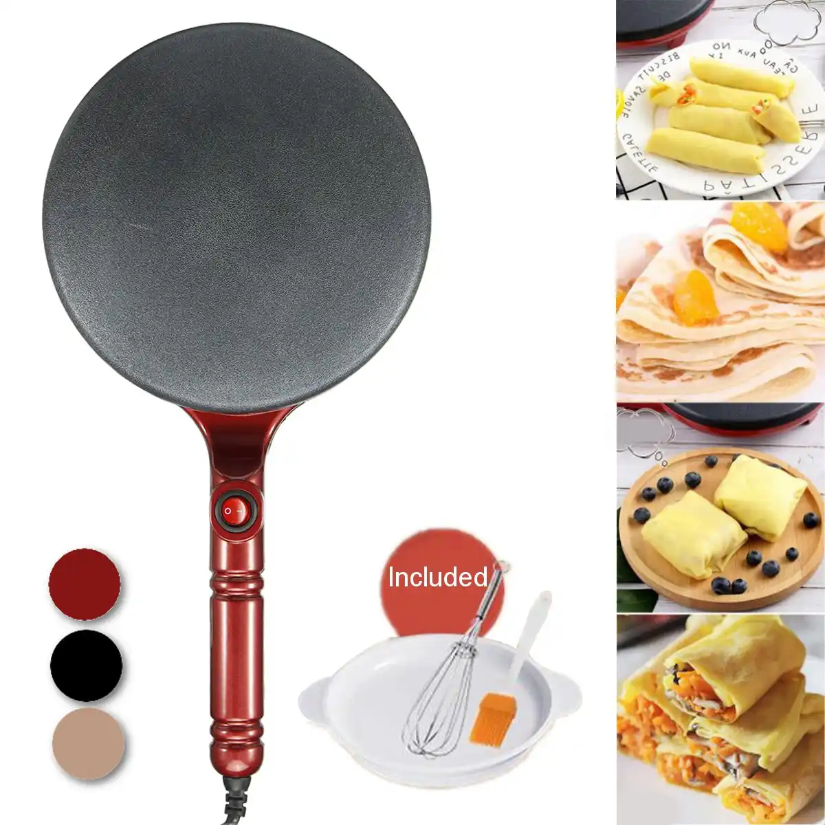 21cm Electric Crepe Maker Non Stick Baking Pancake Pan Frying Griddle Machine Tray Beater Set Kitchen Cooking Tools 220v 700w Aliexpress