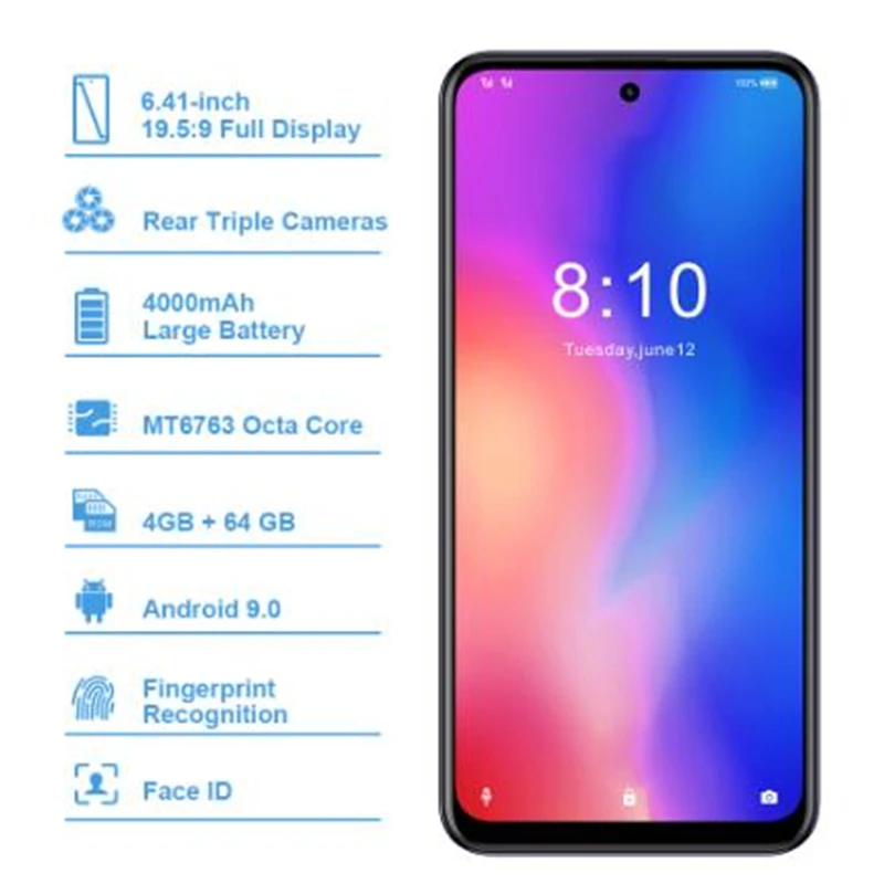 Глобальная версия HOMTOM P30 pro MT6763 Восьмиядерный 4 Гб 64 Гб Смартфон 6,41 дюймов Android 9,0 задняя 13 МП Тройная камера мобильный телефон