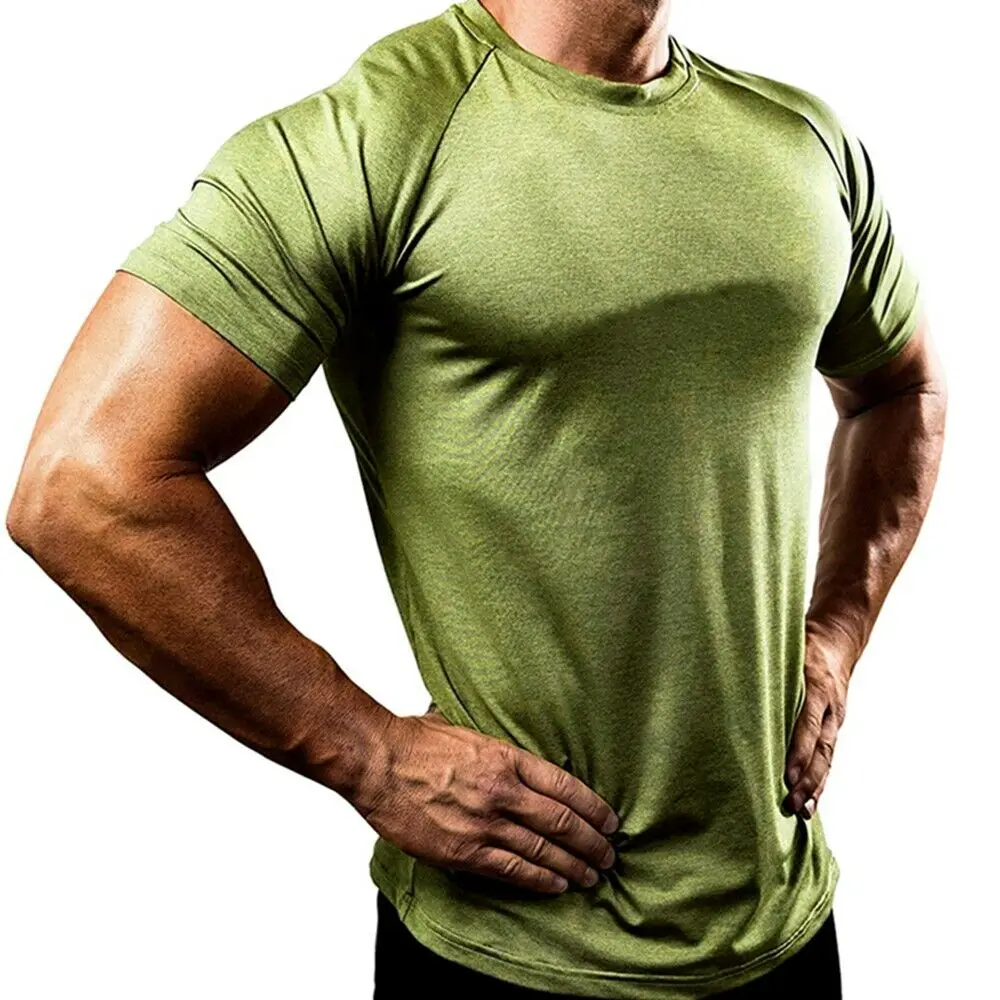 Новинка, популярная мужская тренировка по гольфу, футболки, облегающие, с круглым вырезом, с коротким рукавом, повседневные топы, однотонные, свободные, летние - Цвет: Армейский зеленый