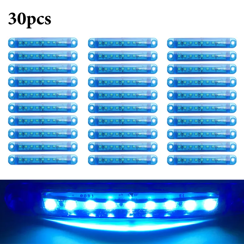 30PCS BLUE RXZ 50 шт. 24 В светодиодные фары для грузовиков 9SMD маркер светильник автомобильный Автобус Грузовик боковой маркер индикатор прицеп светильник задний боковой фонарь - Цвет: 30PCS BLUE
