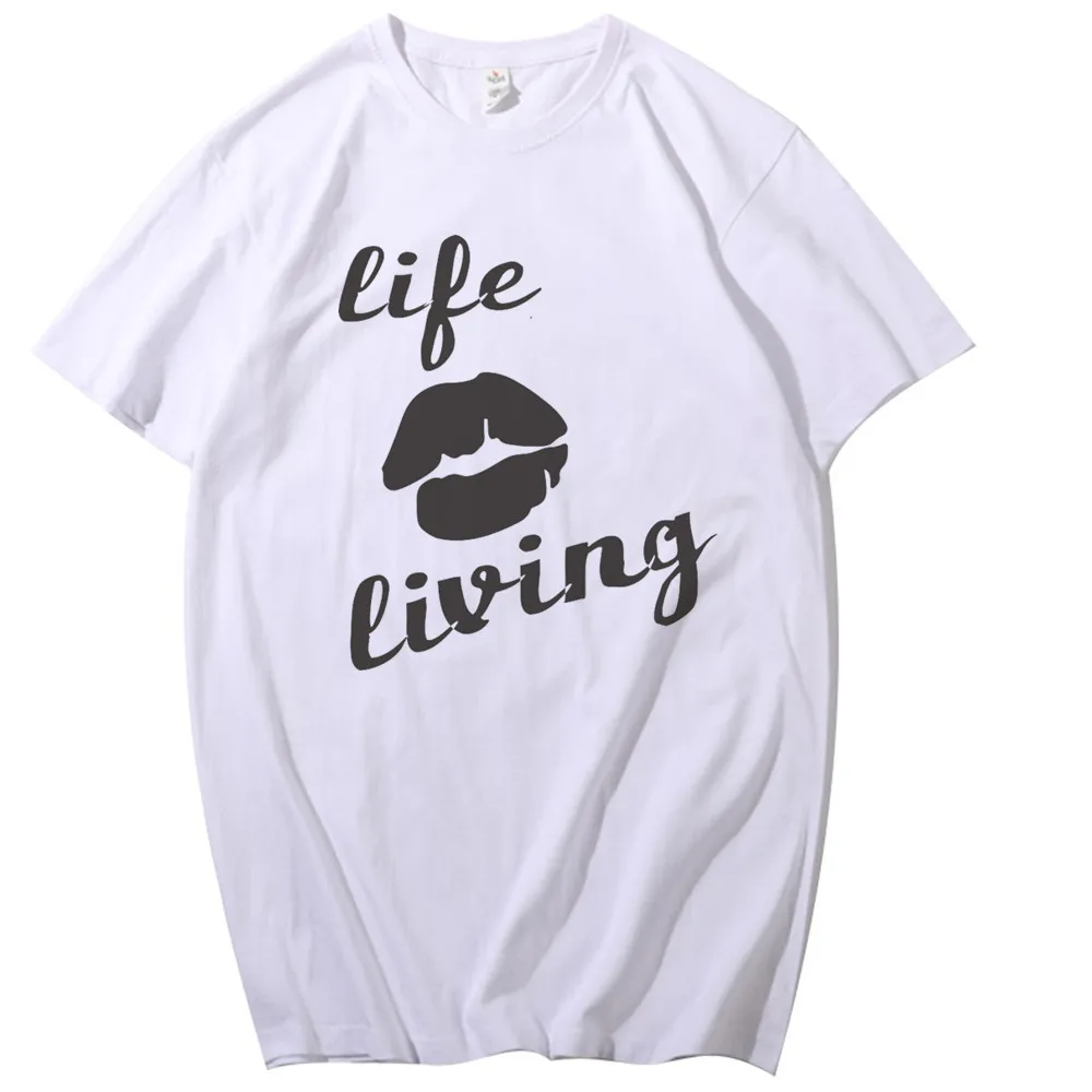 

Lips and Letter Print T-Shirt Women's and Men's Casual O-Neck Top Premium Loose Cotton Short Sleeve T-Shirt