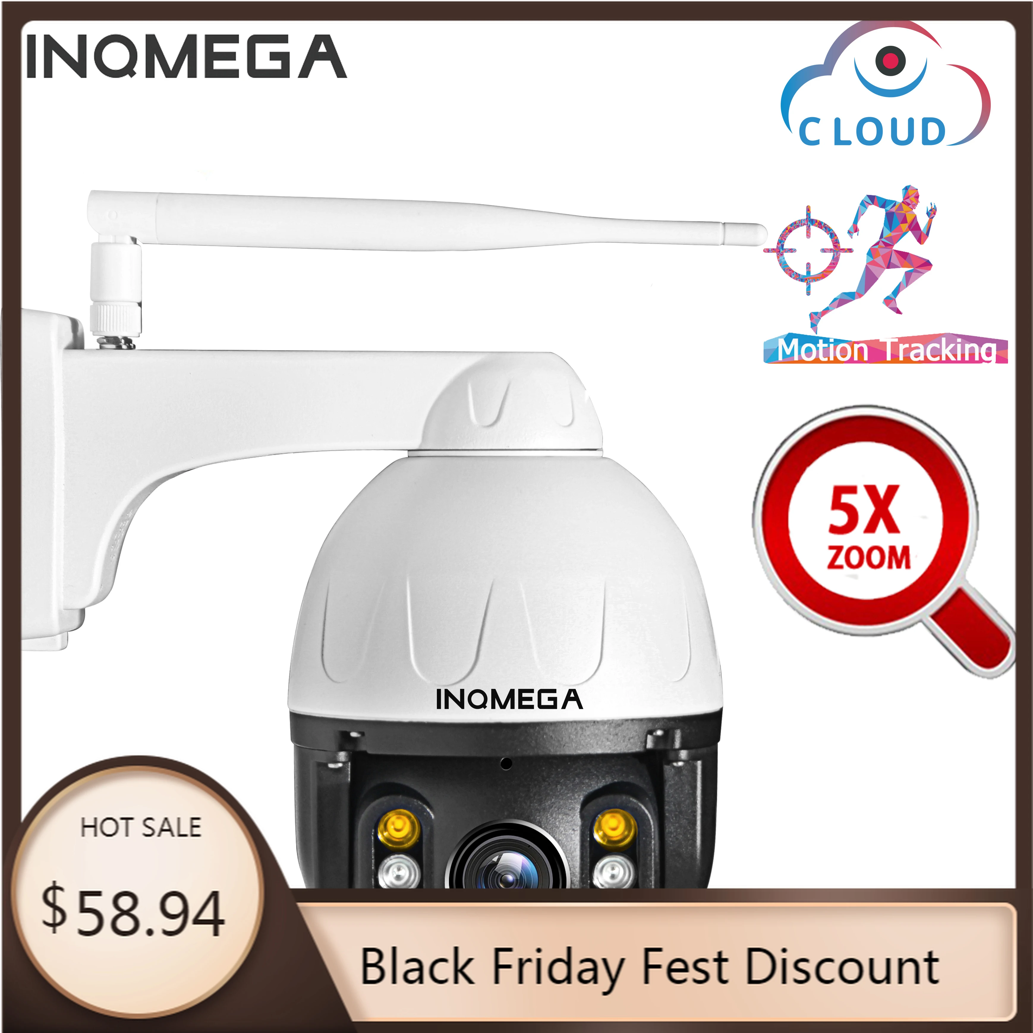 

INQMEGA Cloud 1080P Auto Tracking Camera 5X optical zoom Outdoor PTZ IP Camera WIFI Speed Dome 2MP Onvif IR CCTV Security Cam