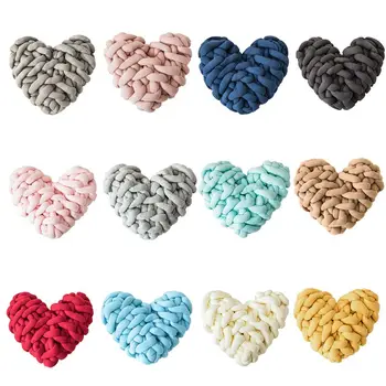 

Heart Knot Lumbar Pillow Cushion Handmade Solid Color Throw Stuffed Home Decor X6HC