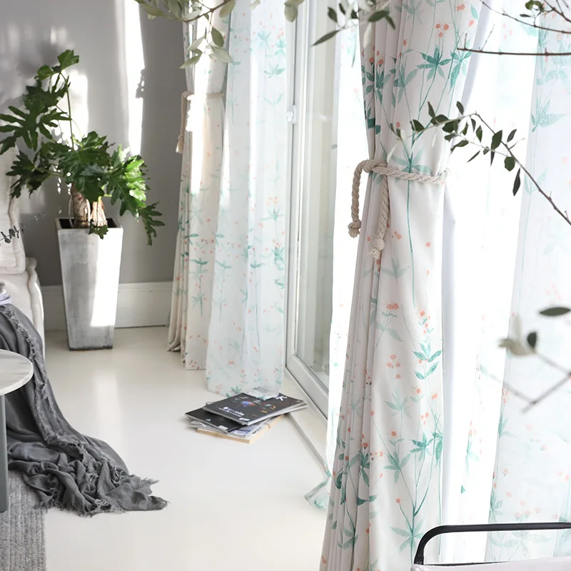 

Drapes Modern Pastoral Curtains for Living Room and Bedroom Polyester and Cotton Printing Curtains and Tulle