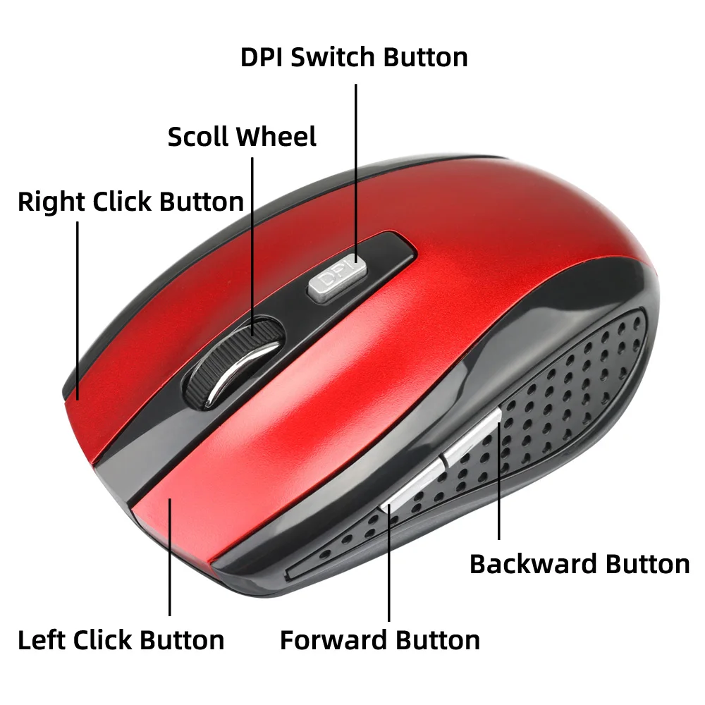 Ratón inalámbrico de 2,4 GHz con DPI ajustable, 6 botones, óptico, para juegos, receptor USB para ordenador y PC - Imagen 4