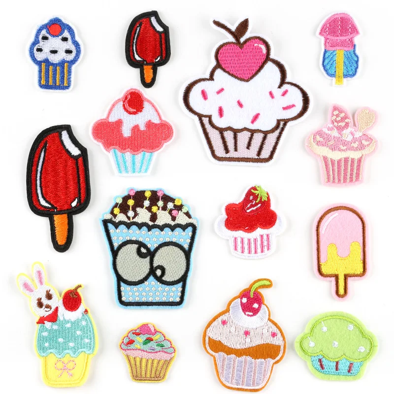 

Cartoon Cake Patches for Kids Clothing Embroidered Appliques Iron on Badges Stripes Ice Cream Stickers on Clothes @G