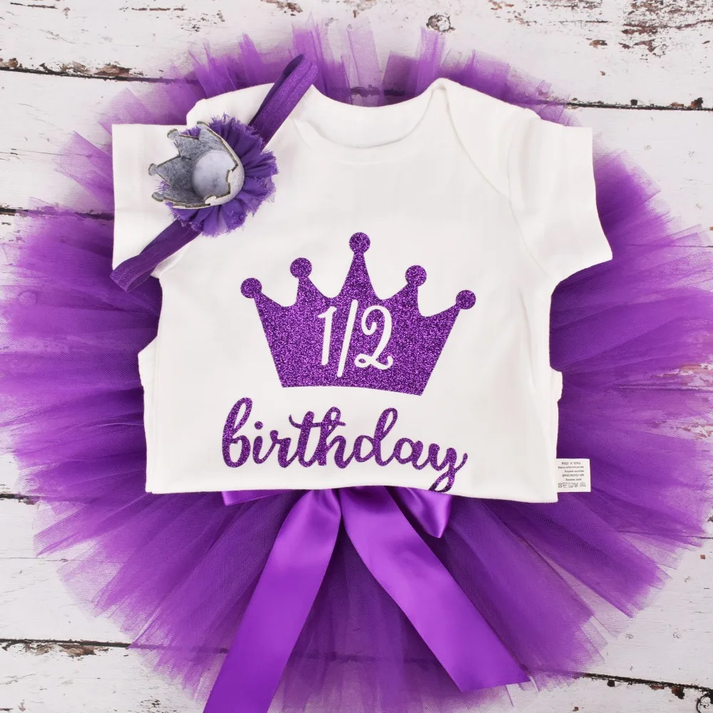 Baby Clothing Set Baby Girls 1/2 year Birthday Outfit Gold Crown Tutu outfits Infant Party Costume Baby Photo Props Clothes Set 4 colors option small baby clothing set	