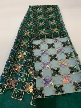 

Fashions France sequins lace fabric High quality African african cord mesh lace fabric for wedding