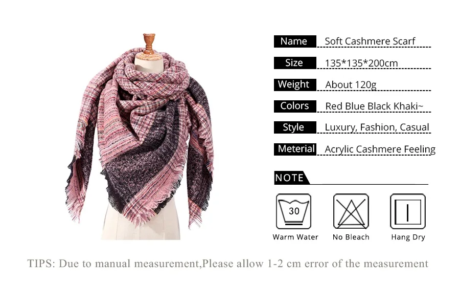 Модный пушистый шарф для женщин, клетчатый принт, теплые кашемировые шарфы, Женские Треугольные шали, шарфы для женщин