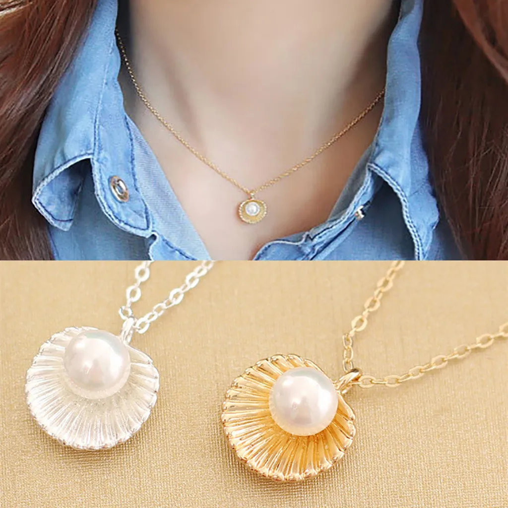 The Necklace Korean Version Of A Simple Choker Clavicle Shell Pearl Pendant Exquisite Jewelry Chain Pendants Oorbellen | Украшения и