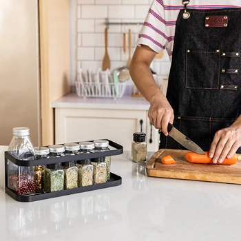 

Magnetic Spice Rack for Refrigerator, Single Tier Magnetic Shelf with 2 Removable Hooks, Black