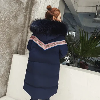 

New High Quality Parka Women Korean Fashion Sequins Ladies Jacket Coat Loose Big Yards Raccoon Fur Collar Snow Wear Polyester