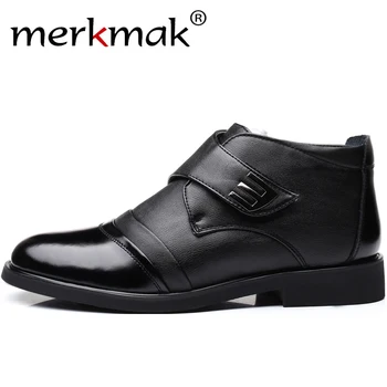 

Merkmak New Winter Shoes Men Luxury Brand Man Shoe Classic Hook Loop Keep Warm Anti-Skid Men's Flats Leather Casual Footwear