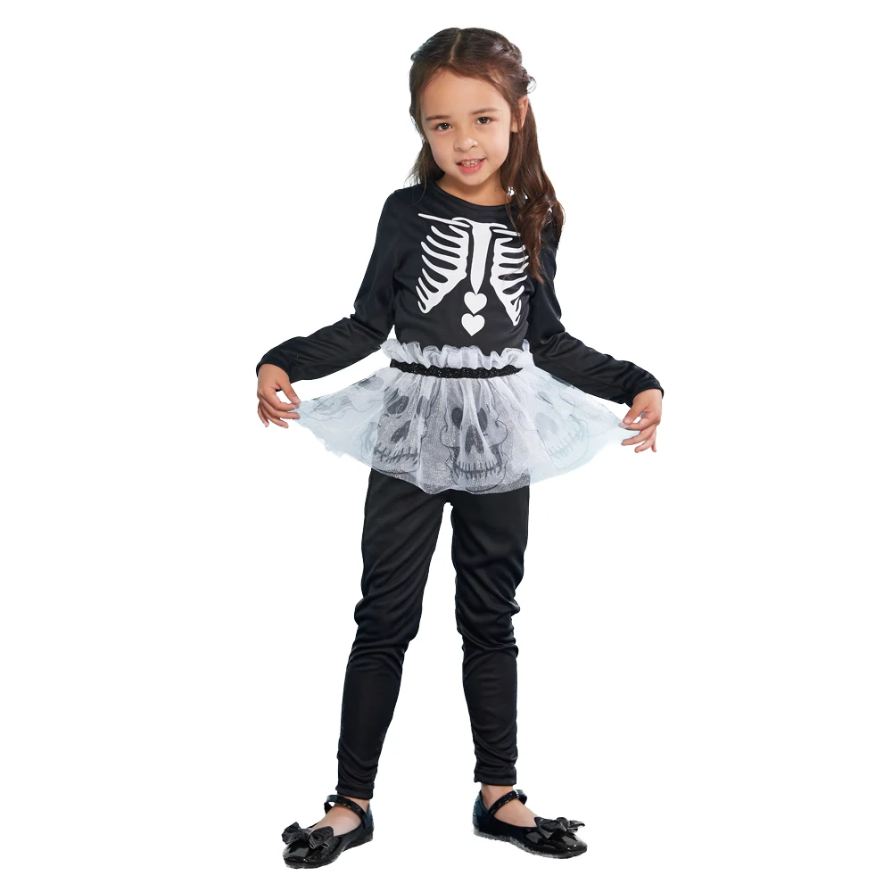 

SNAILIFY Halloween costume for kids 2019 Horror Skeleton Cosplay Jumpsuit Girls Skull Tutu Fancy Dress Children Party Outfit