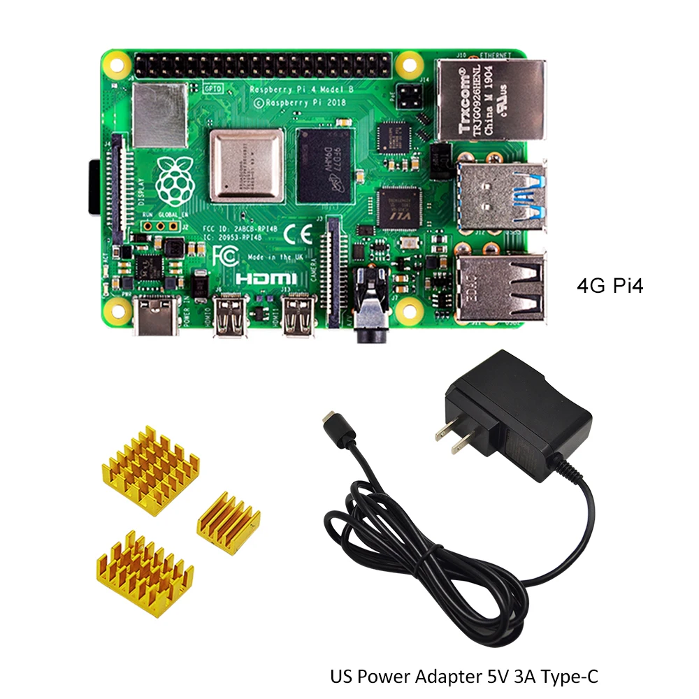 official Raspberry Pi 4 Model B Development Board 4GB RAM EU US Power Adapter 5V 3A 3