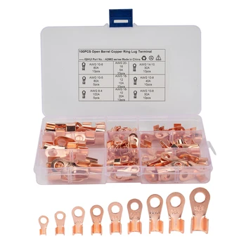 

Small Assorted Copper Wire Lugs Open Barrel Battery Cable Ends Ring Terminals Tough Easily Carrying Lightweight Tools