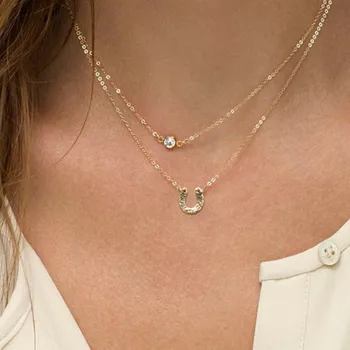 

xin euramerican fashion street snap decoration simple letter U ShanZuan double ladies' short necklace, necklace