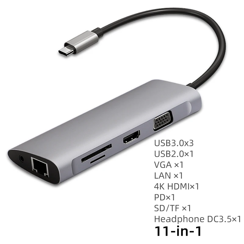 11-in-1 IHaitun мульти Тип C USB-C док-станция HDMI адаптер док-станция USB C 3,0 концентратор компьютерные аксессуары для lenovo Dell Hp ноутбук моддинг компьютер - Цвет: 11-in-1