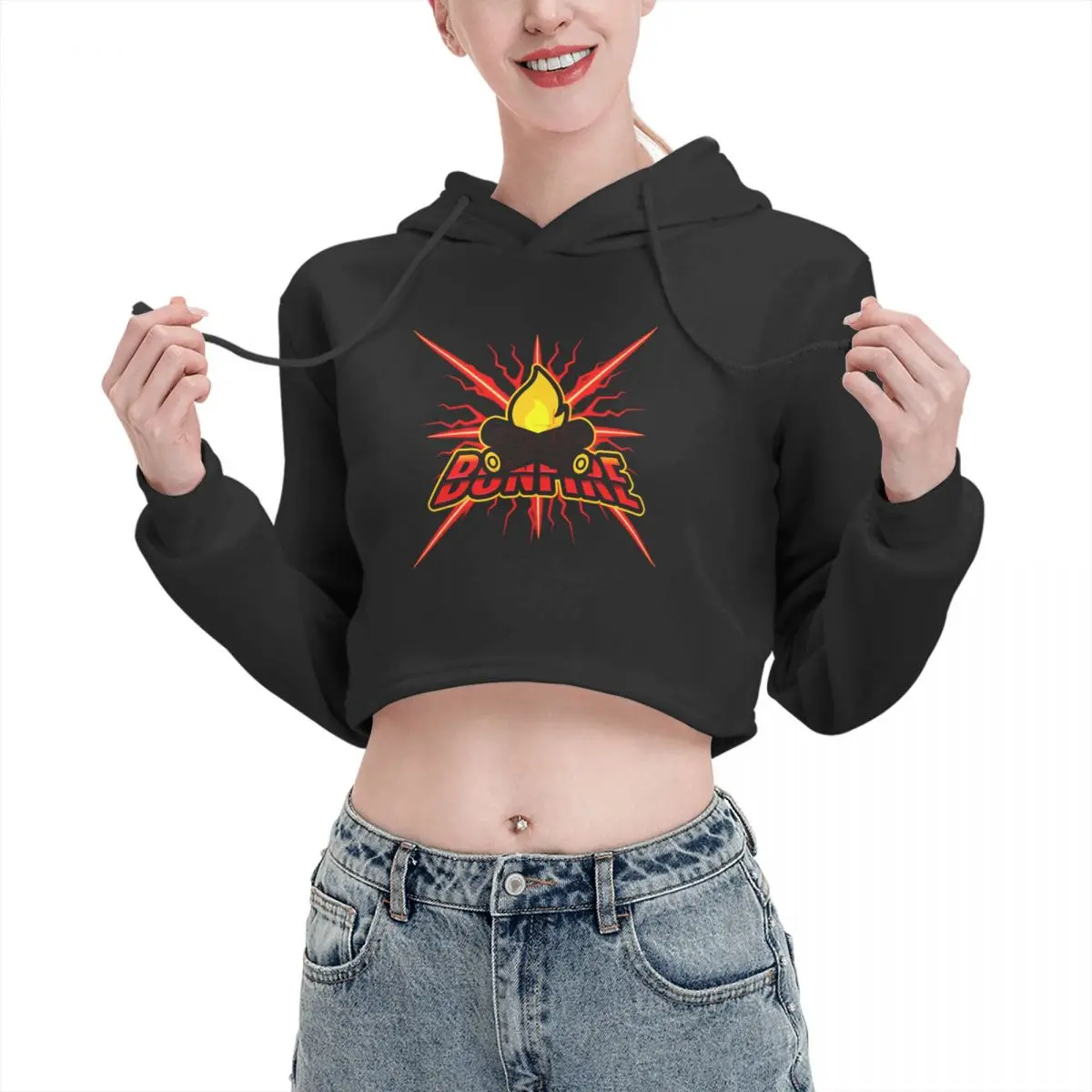Open navel Cat Ear Hoodie Sweater Bonfire Crypto 2 Hooded rope Funny Novelty sexy Print Bitcoin | Женская одежда