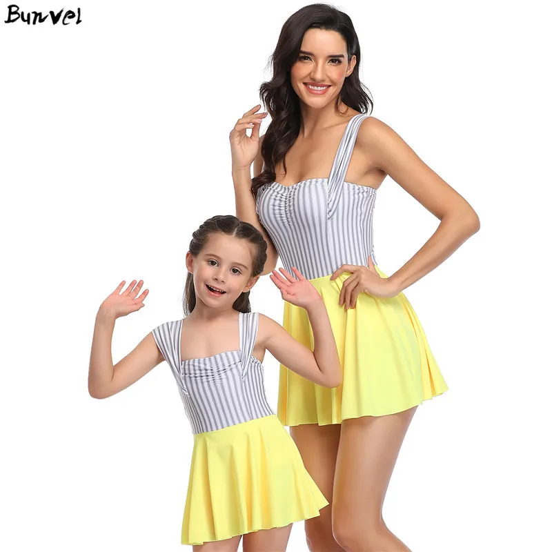 

bunvel Mommy and me Swimsuit Floral Striped Patchwork Mother Daughter Swimwear One-Piece Mommy and Me Swimsuit Family Look t