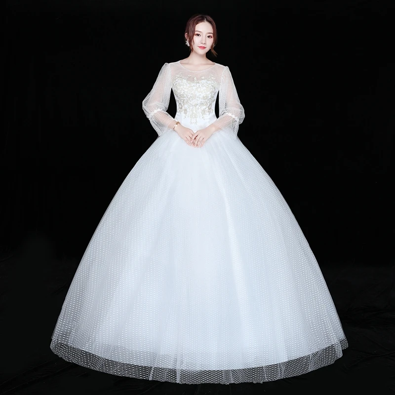 Белые кружева аппликации с открытой спиной Свадебные платья 3/4 рукава Элегантные