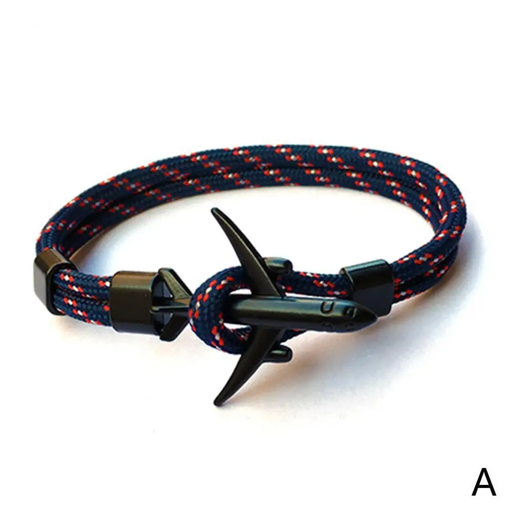 A Модный самолет браслет с якорем для мужчин CharRope Chain Para cord браслет мужской женский Air Force стиль обертывание металлические спортивные браслеты - Окраска металла: A