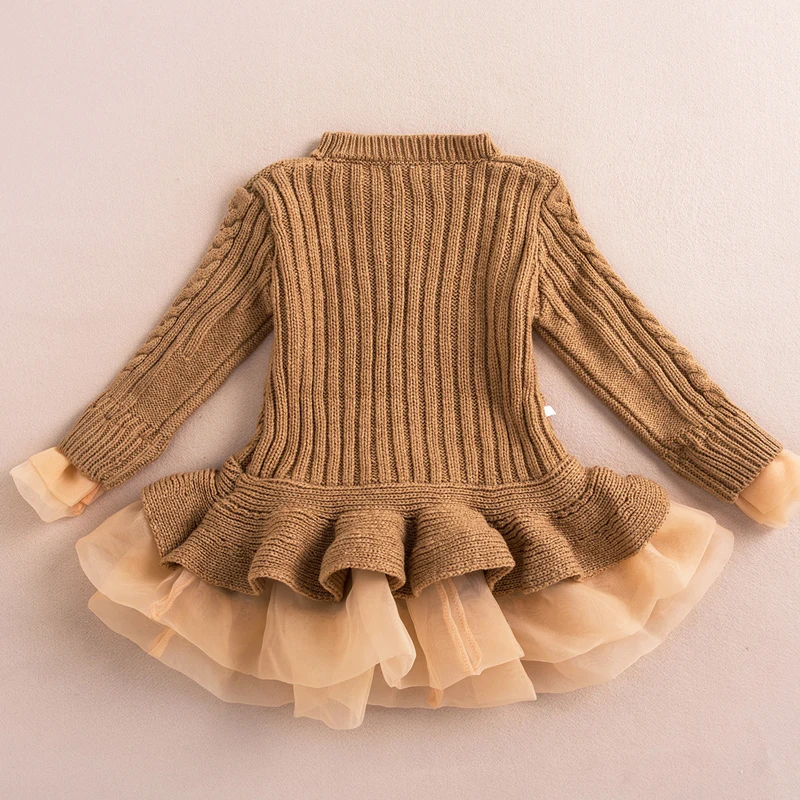 Мода осень 2020 толстые теплые платья для девочек принцесса вязаный зимний детский