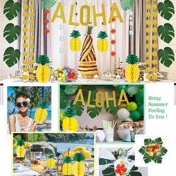

Hawaii Tropical Party Decoration Hibiscus Flower TArtificial Tropical Palm Leaf Turtle Leaf ALOHA Letter Decoration Banner