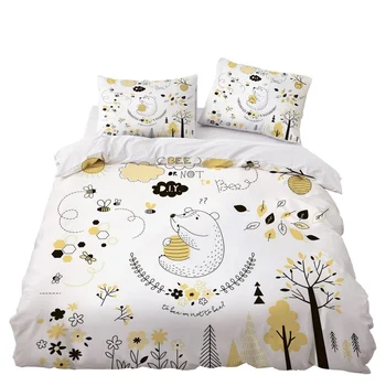 

Cartoon Bear Floral Bedding Set Bedroom Decor Bedspread Kids Gift Microfiber Hypoallergenic Zipper 1PC Duvet Cover Pillowcase